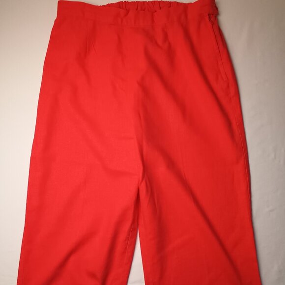 Linen Blend Cropped Pants Size L Hot Coral Pink Tiki Design High Rise Straight - Picture 4 of 10